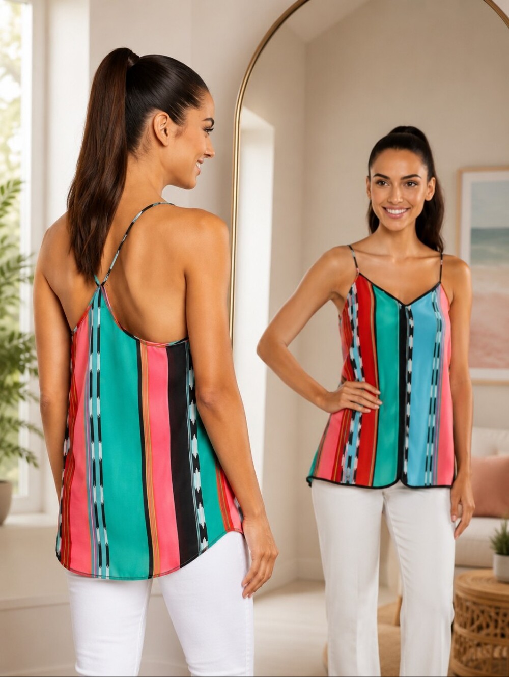 Geometric Maximilist Racerback High Low Beach Coverup Tank Top Back To College